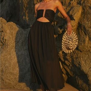 JETS Midnight Tropical Strapless Cutout Midi Dress